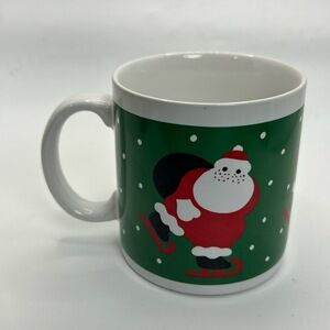 222‎ FIFTH Coffee Mug Christmas Play White Green Red Santa Ice Skating Holiday
